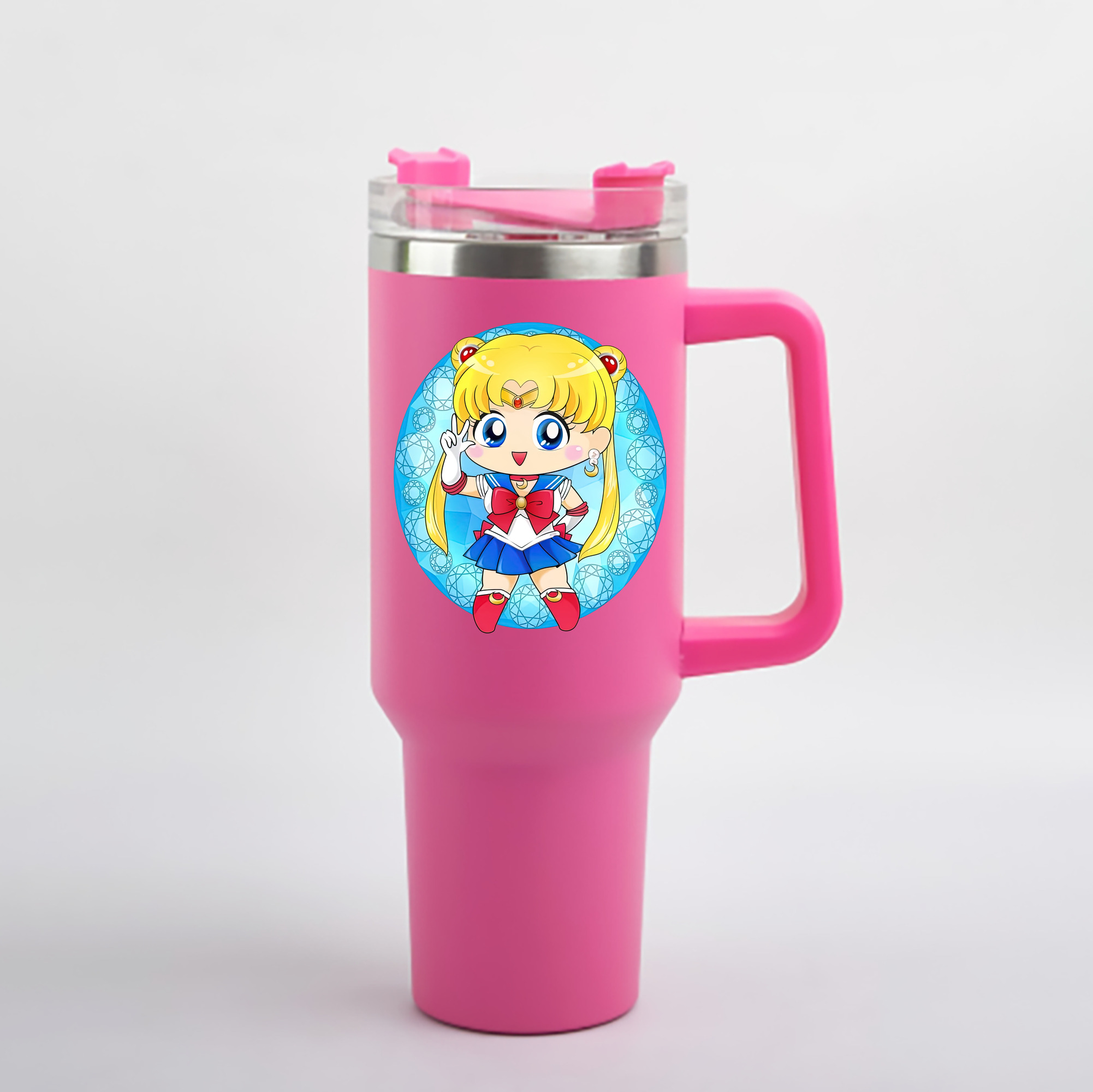 （画像用） 美少女戦士セーラームーン 月野 うさぎ つきの うさぎ Sailor Moon Tsukino Usagi 1200mL車用タンブラー - クリスタルステッカー（プラスチックストロー付き）